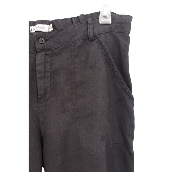 Johnny Was JW Los Angeles Linen Pants‎ Small Embroidered Cropped Black Boho - Picture 10 of 16